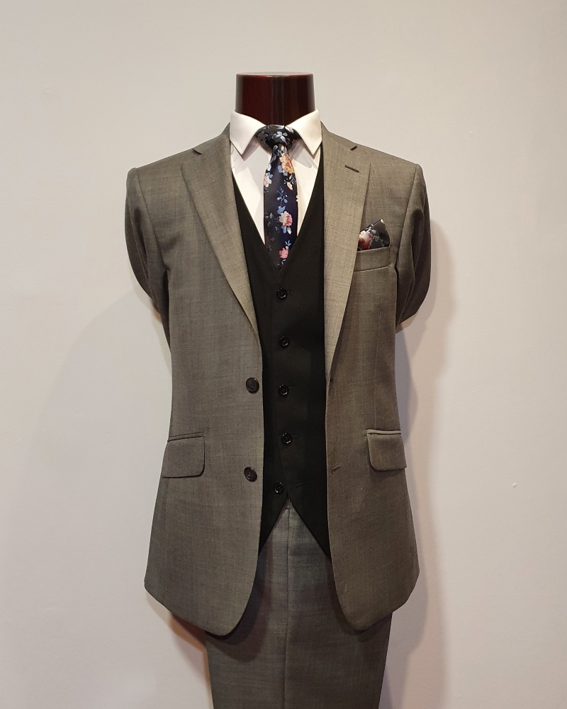 Scott Mid Grey Suit w/ Black Waistcoat 