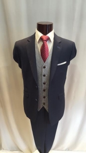 Cavani Navy Slim Fit Suit w/Tweed waistcoat